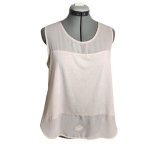 Chicos Womens Size 2 Blush Pink Mixed‎ Media Sheer Panel Sleeveless Tank Top